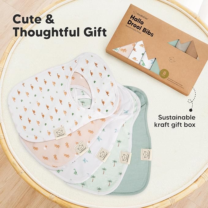 KeaBabies 8-Pack Bibs for Baby Girl, Boy - Pullover Large Baby Bibs for Drooling and Teething Infant, Newborn, Soft & Absorbent Organic Cotton, Long Torso Coverage Keep Toddler Clean & Dry (Roarsome)