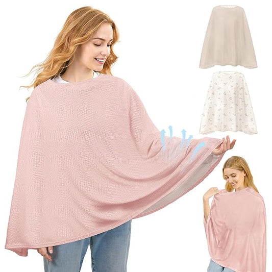 Basumee Nursing Cover for Breastfeeding Breathable Mesh 360 Full Privacy Nursing Wrap Multi-Use Breast Feeding Covers for Women Moms Feeding Essentials, Soft Pink, 1 Pack