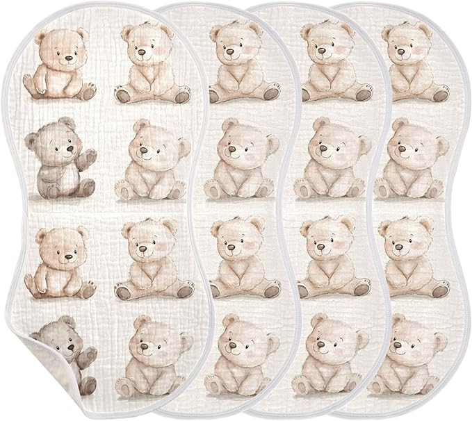 vvfelixl Baby Burp Cloths Watercolor Bears Baby Newborn Cotton Burping Cloths Set Babys Washcloths 4 Pack