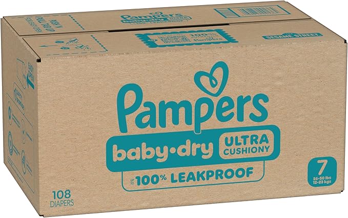Pampers Diapers - Baby Dry - Size 7, 108 Count, Absorbent Disposable Infant Diaper (Packaging May Vary)