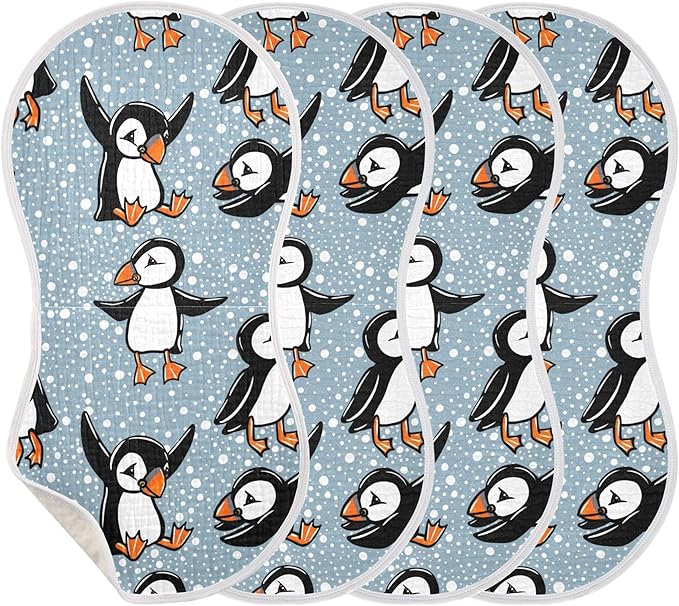 Winter Bird Puffin Burp Cloths Baby Boys Girls Absorbent Soft Cotton Burping Cloths Rags 4 Pack
