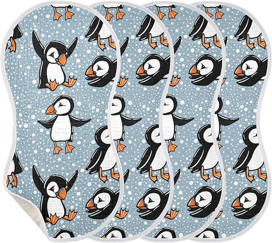 Winter Bird Puffin Burp Cloths Baby Boys Girls Absorbent Soft Cotton Burping Cloths Rags 4 Pack