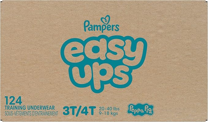 Easy Ups Girls & Boys Potty Training Pants, Size 3T-4T, 124 Count, Peppa Absorbent Training Underwear, Up to 100% Leakproof Day and Night, Hypoallergenic (Packaging May Vary)