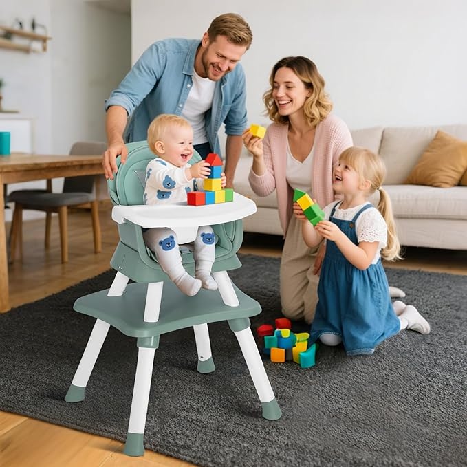 TODEFULL Baby High Chair, 8 in 1 Convertible Highchairs for Babies and Toddlers, Children Dining Booster Seat/Kids Building Block Table for Girls Boys, Baby Seat with Removable Tray, Green