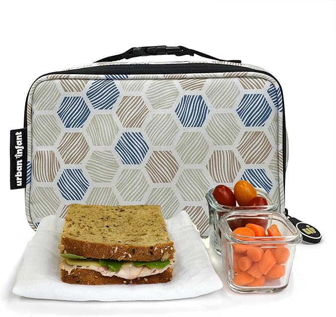 Urban Infant Yummie Kids Lunch Box Insulated Bag - Toddler Boys and Girls – Perfect for Daycare Preschool Travel Snacks – Allergy Alert Cards - Fits Bento Boxes - Honeycomb