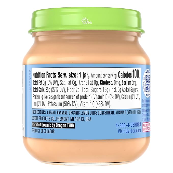 Gerber Stage 1, Organic Banana Jar, Baby Food, Fruit Puree, Non-GMO (Pack of 2)