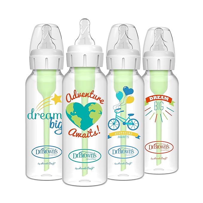 Dr. Brown's Natural Flow Anti-Colic Options+ Narrow Baby Bottles 8 oz/250 mL & Natural Flow Level 3 Narrow Baby Bottle Silicone Nipple, Medium-Fast Flow, 6m+