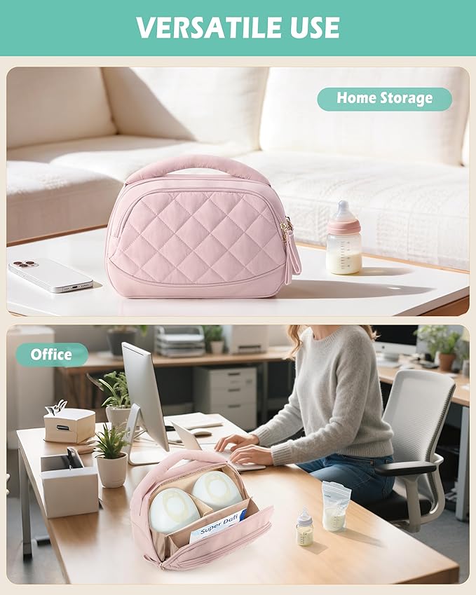 Wearable Breast Pump Bag Compatible with Momcozy, Medela and Eufy Pumps, Portable Pumping Bag with Handle for Work, Travel, and Family Use, Pink