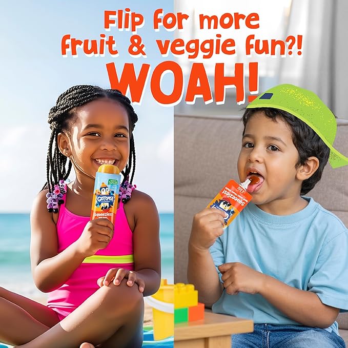 Get'ems from Gerber, Squeezies, Apple Sweet Potato Splash Kids Smoothie Pouch, Fruit and Veggie Pouches, Ice Pops, Freezie Fruit Pops, Snacks for Kids, 8-Pack