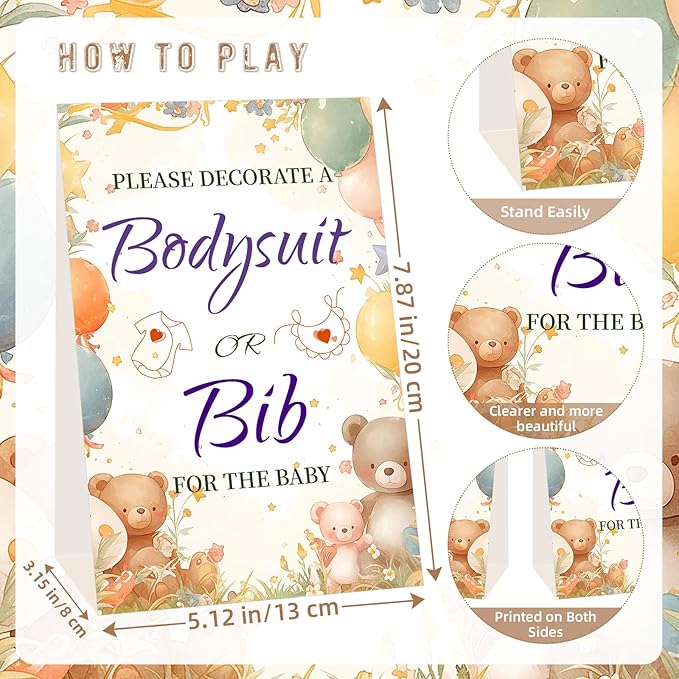 Bibs Bodysuits Baby Shower Game Sign Set Newborn Onesies Feeder Gift Fabric Marker Stencils Kit