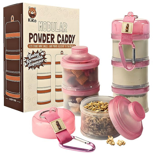 Formula Container to Go – Baby Essentials, Stackable Formula Dispenser for Night Feedings, Snacks and More – 2 Pack, by KiKo (Pink)