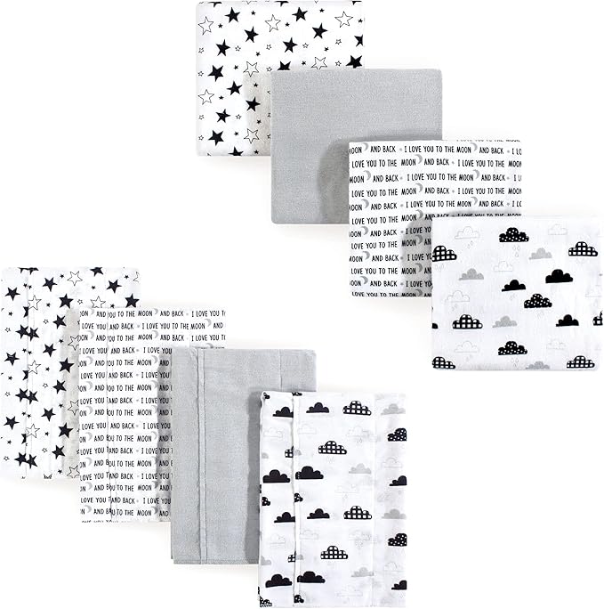 Hudson Baby Unisex Baby Cotton Flannel Burp Cloths and Receiving Blankets, 8-Piece, Moon And Back, One Size