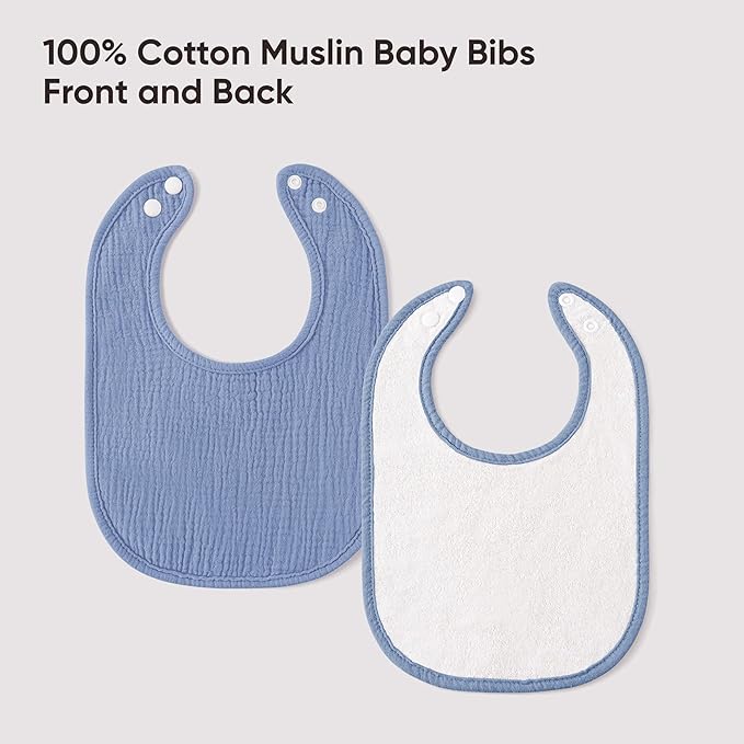 Bearmoss Baby Bibs for Drooling and teething 100% Cotton Muslin Bibs for Baby Boy & Girl,Adjustable, Ultra Absorbent,8 Pack