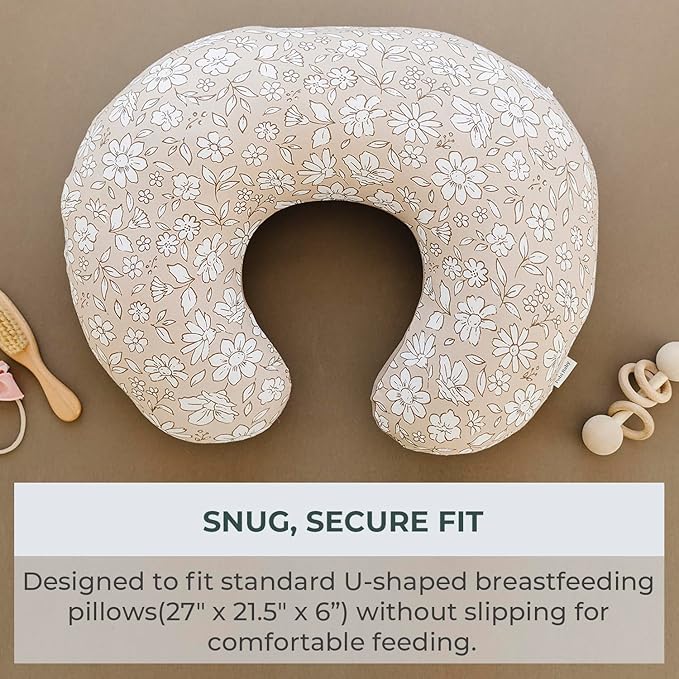 Pobibaby 1-Pack Premium Nursing Pillow Cover - Ultra Soft & Stretchy 96% Cotton, Breastfeeding Pillow Cover for Baby Boys and Girls (Meadow)
