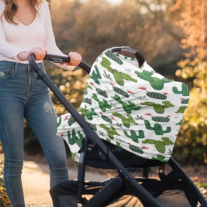 LedBack Car Seat Canopy Breastfeeding Cover, Infant Stroller Cover Carseat Canopy for Baby Girls Boys, Cactus Pattern