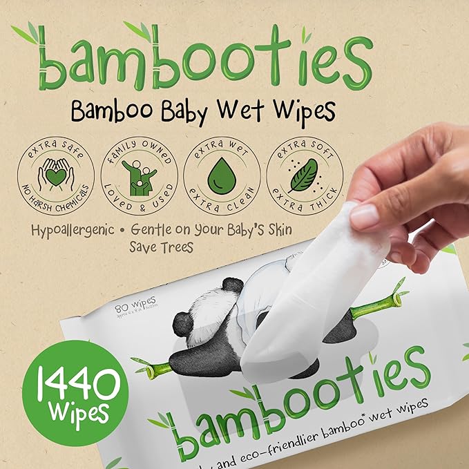 Bamboo Baby Wipes Unscented, Plant based Diaper Wipes for Sensitive Skin, Water based Wipes Baby Sensitive Skin 80 count soft pack