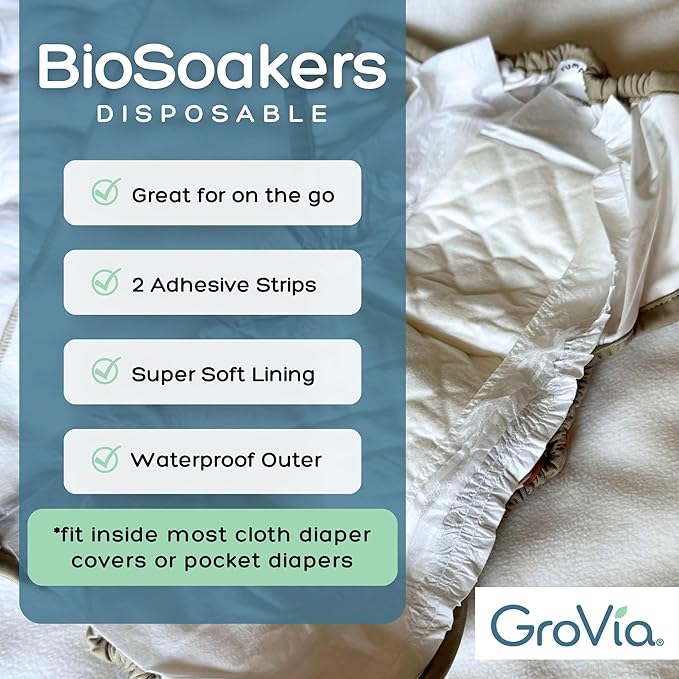 Disposable Pad for Cloth Diapers – GroVia BioSoaker – for Natural Parenting – Secure One Size Eco Friendly Adhesive Inserts – 50 Count