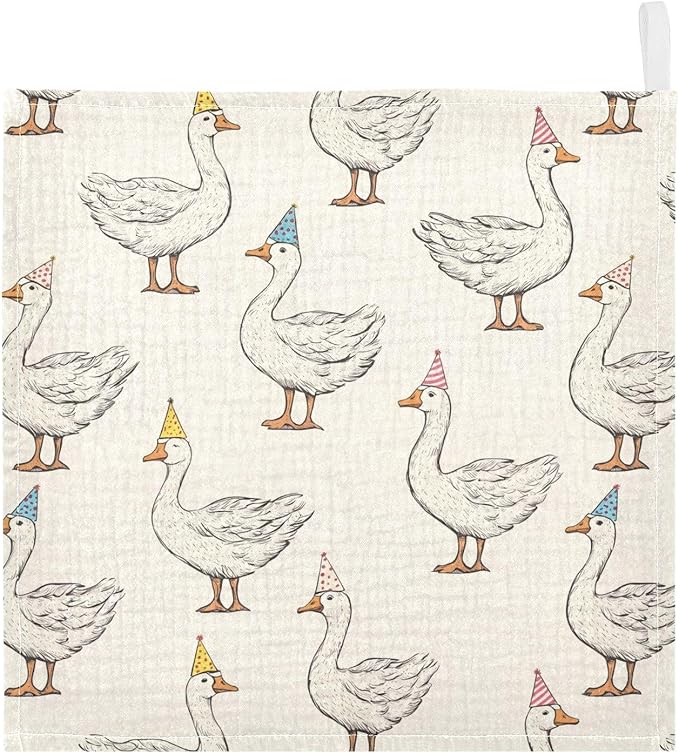 vvfelixl Goose with Birthday Hat Baby Burp Cloths Baby Muslin Washcloths for Boys Girls Cotton Babys Face Towel for Newborn Infants Soft and Absorbent 11.8 X 11.8 in, 5 Pack