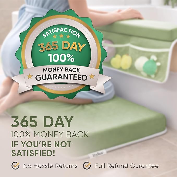Rylor Premium Baby Bath Kneeler Mat & Elbow Rest Pad Set – Comfortable Bath Kneeler and Elbow Kneeling Rest Pad for Parents, Extra Long 26'', 2.4'' Thick, Non-Slip Support for Easy Bath Time (Green)