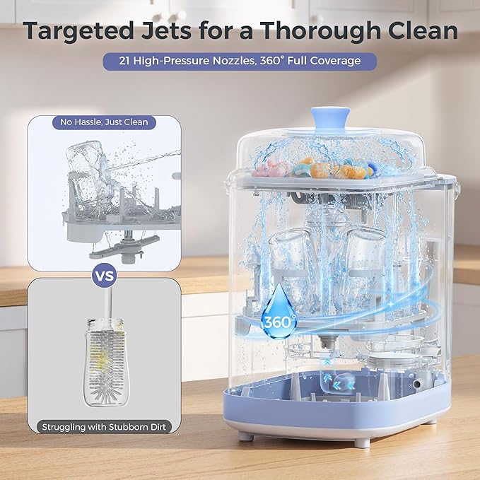 MOMFANN EasePure Pro Baby Bottle Washer, Upgraded 4-in-1 Bottle Washer and Sterilizer and Dryer, Deep Clean for Bottles, Pump Parts & Essentials, Time-Saving Effortless Baby Care (White Blue)