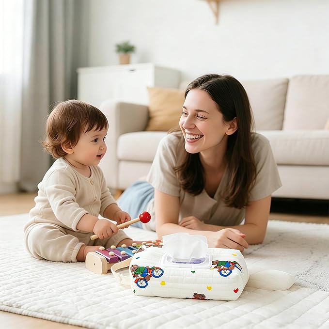 Quilted Baby Wipe Holder Floral Diaper Pouch Portable Quilted Wipes Bag for Car, Stroller