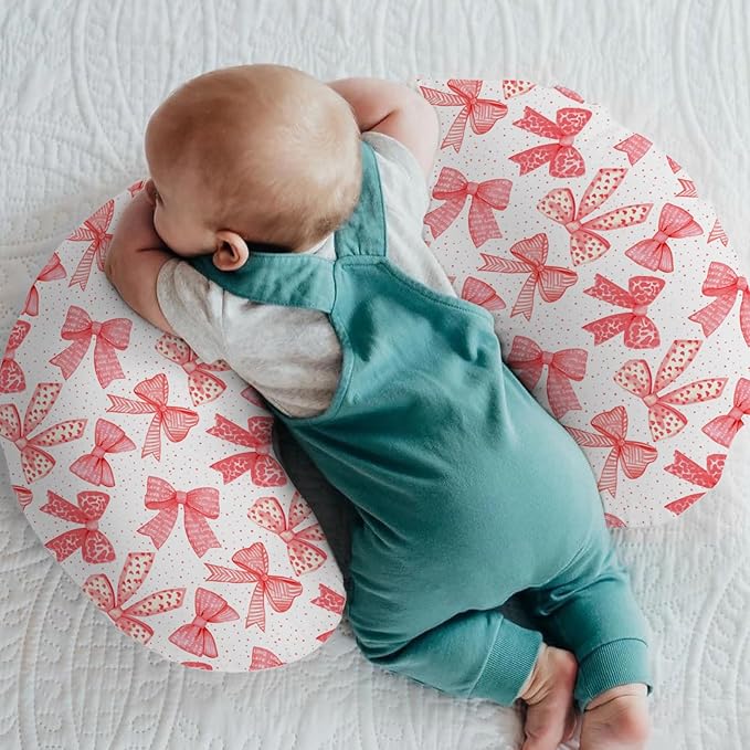 Red Bows Baby Nursing Pillow Covers for Girl Red Hair Bows Leopard Stripes Nursing Slipcovers for Breastfeeding Pillows Valentine Hearts Love Soft Stretchy Removable Cover for Newborn Infant