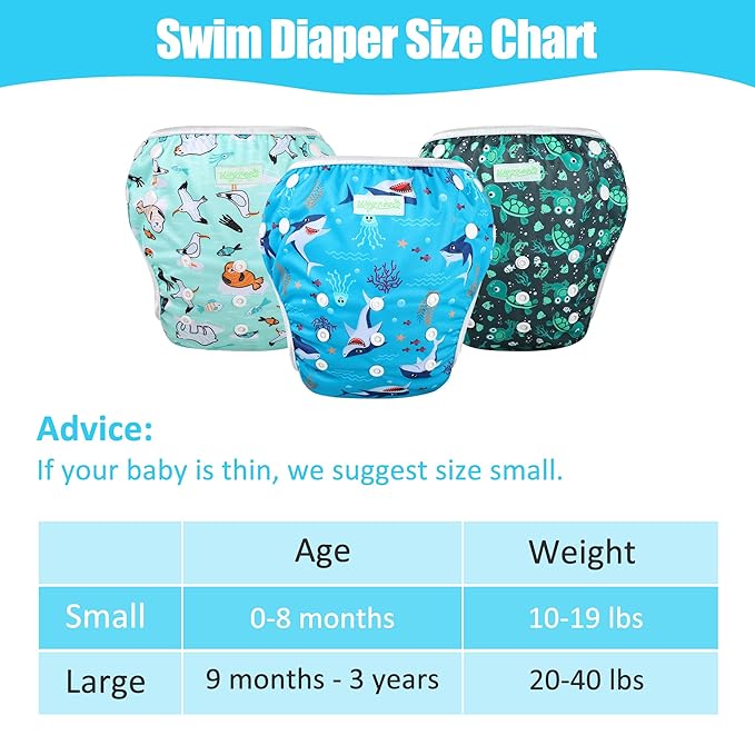 wegreeco Baby & Toddler Snap One Size Adjustable Reusable Baby Swim Diaper (Aquatic Plants, Large, 3 Pack)