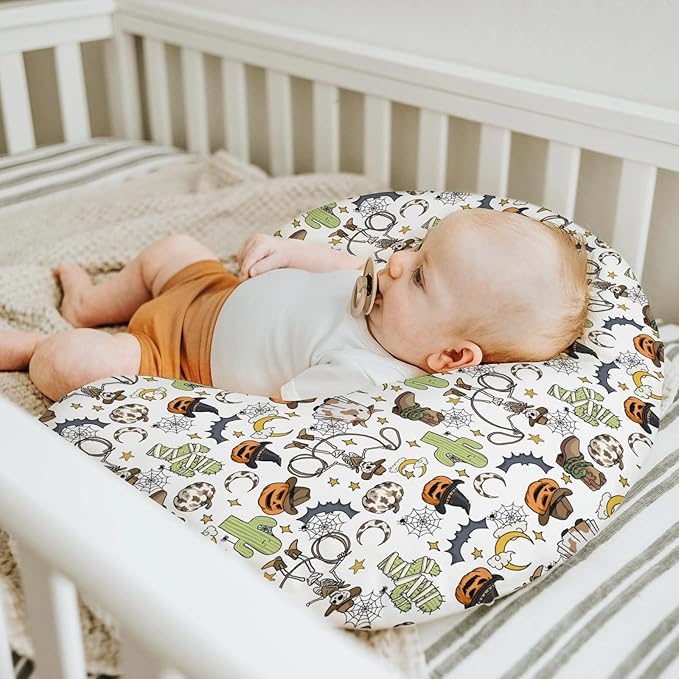 Western Halloween Cowboy Nursing Pillow Covers for Boy Girl Spooky Skeleton Pumpkin Cactus Witch Bats Nursery Pillowcase for Breastfeeding Pillows Wild West Country Soft Stretchy Slipcovers for Infant