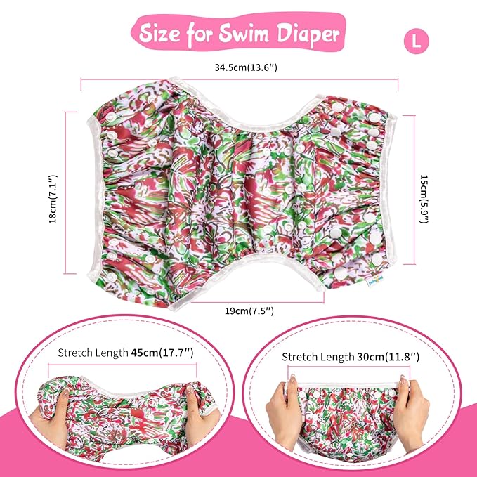 Babygoal Baby Girl Swim Diapers 3 Pack for 8M-3T Babies and Toddlers, Reusable Adjustable Washable for Swimming Lessons-Flower