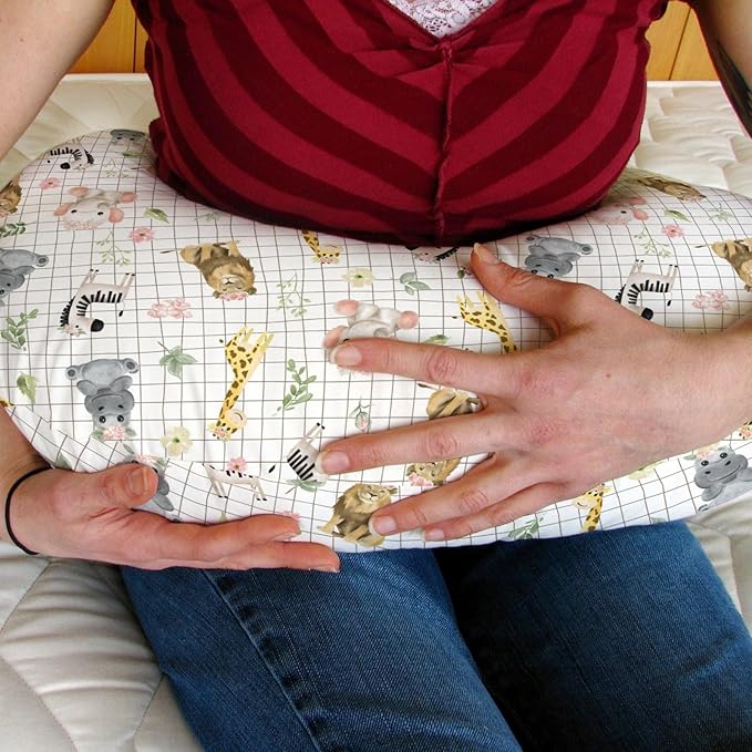 African Safari Animals Baby Nursing Pillow Covers for Boy Girl Elephant Lion Giraffe Hippo Tropical Flower Leaves Nursing Pillowcase for Breastfeeding Pillows Zoo Jungle Soft Stretchy Slipcovers