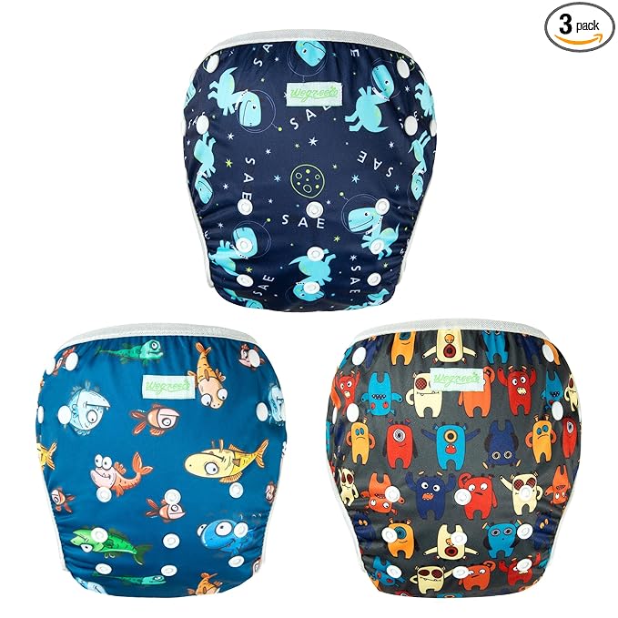 wegreeco Baby & Toddler Snap One Size Adjustable Reusable Baby Swim Diaper (Dinosaurs, Large, 3 Pack)