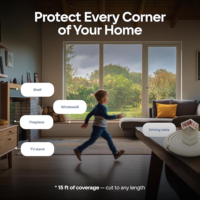 Furniture Edge 16.2ft & Corner Guards | Protective Foam Cushion | 15ft Bumper 4 Adhesive Childsafe Corners | Baby Proofing Foam Set and Safe for Table, Fireplace, Countertop | Brown