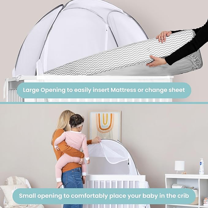 Crib Tent to Keep Baby from Climbing Out – Breathable Pop-Up Crib Net to Keep Baby in, Anti-Climb Safety Cover with Auto-Lock Zipper, Easy Install Fits Standard Cribs