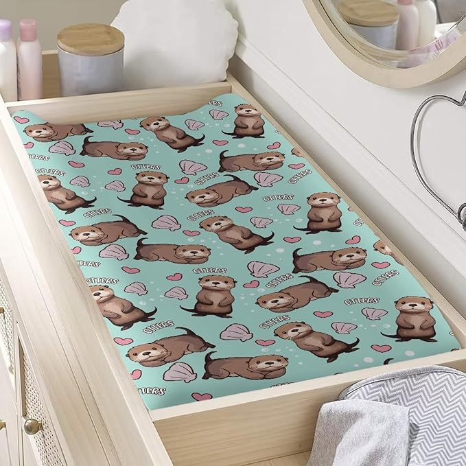 ZDCUSTOM Otters Changing Pad Cover Lovely Print Changing Pad Sheets Soft & Breathable Diaper Changing Table Cover Infant Newborn Changing Mat Sheet
