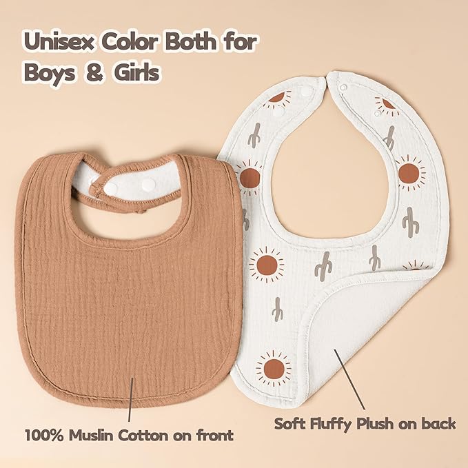 Susurration Muslin Baby Drool Bibs 10Pack Soft Square Adjustable Bandana Bibs for Unisex Baby Girls & Boys