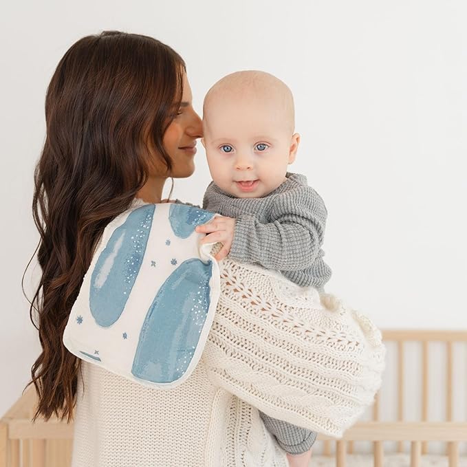 Crane Baby Muslin Baby Burp Cloths, Lightweight Absorbent Burp Cloth, Ocean Theme, Set of 3, 7" x 20", Newborn Baby Essentials, Burp Cloths Baby Boy, Burp Cloths Baby Girl, Baby Newborn Essentials