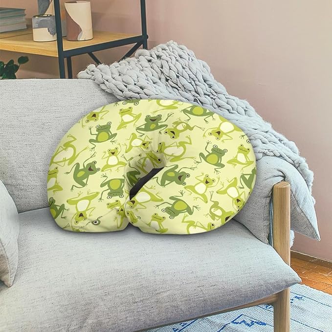 Jeiento Cute Frog Pattern Nursing Pillow Covers Green Frog Nursing Pillow Slipcovers Elastic Soft Breastfeeding Pillow Slipcover Baby Sitting Support,Pillow Cover Only