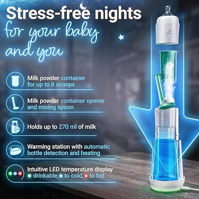 SNOOZI Set of 2 – Baby Night Bottle with Bottle Warmer – Baby Bottle with Integrated Formula Dispenser in The Bottle for Stress-Free Night Feedings (2 Bottles per Night)