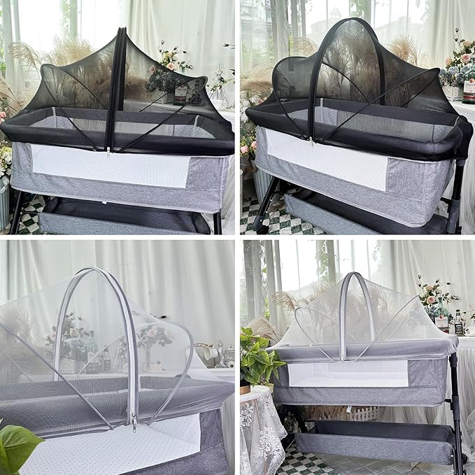 Bassinet Cover Mosquito Net for Babies to Keep Insects/Bugs/Cats Out, Toddler Bassinet/Bedside Sleeper/Crib Net with Two-Way Zippers & Storage Bag, Breathable Mesh Holes, White