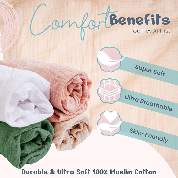 100% Muslin Changing Pad Cover Ultra Soft 120GSM Baby Changing Pad Covers for Girls and Boys - Easy wash Diaper Changing pad Cover with Low Shrinkage (4 Pack - White/Sage Green/Beige/Sand)