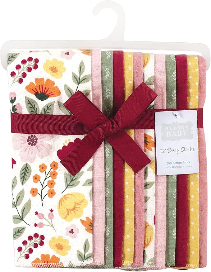 Hudson Baby Unisex Baby Cotton Flannel Burp Cloths Bundle, Fall Botanical, One Size