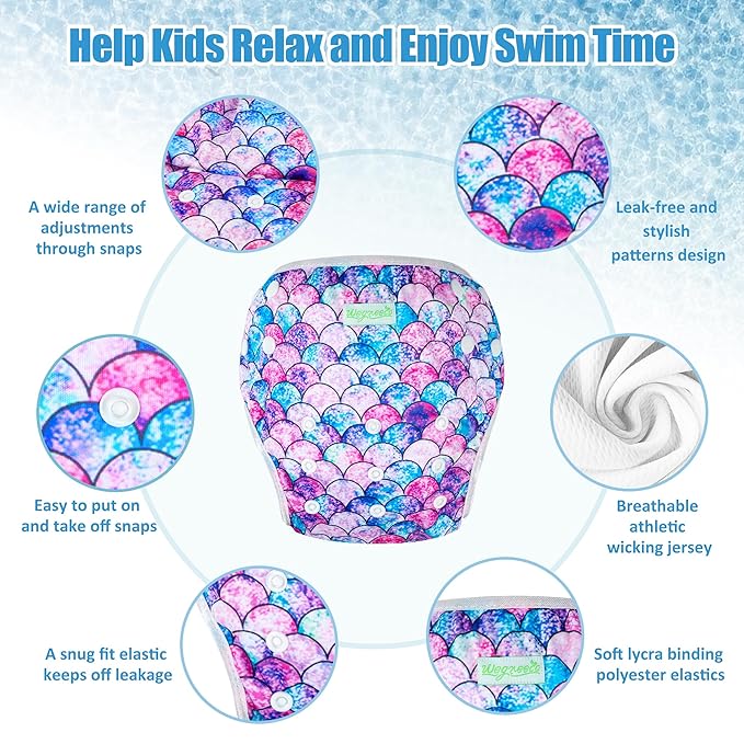 wegreeco Baby & Toddler Snap One Size Adjustable Reusable Baby Swim Diaper (Fish Scales, Small, 3 Pack)