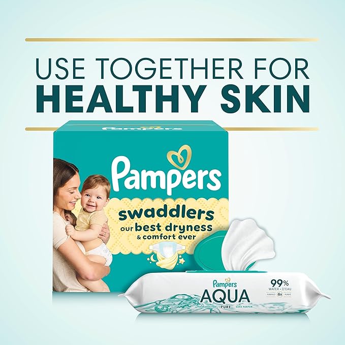 Pampers Aqua Pure Baby Wipes, 99% Water, Fragrance Free, 672 Baby Wipes Total (12X Flip-Top Packs) [Packaging May Vary]