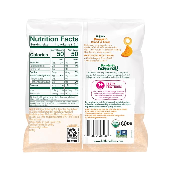 Little Bellies Organic Pumpkin Round-a-Bouts Baby Snack (Pack of 18 x 0.42 oz Individual Packs)
