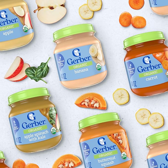 Gerber Stage 1, Organic Banana Jar, Baby Food, Fruit Puree, Non-GMO (Pack of 2)