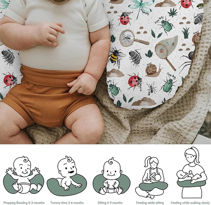 Hunt Baby Nursing Pillow Covers for Boy Girl Bees Snails Dragonflies Nursing Slipcovers for Breastfeeding Pillows Outdoors Explore Soft Stretchy Removable Cover for Newborn Infant
