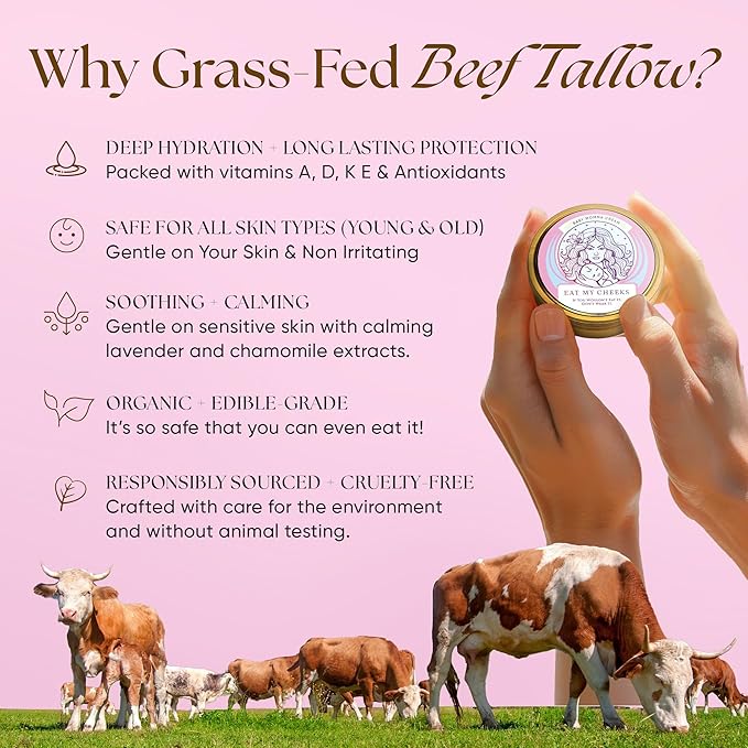 Eat My Face Baby & Mom Beef Tallow Cream – Gentle Enough for Newborns, Powerful Enough for Mom | Grass Fed, Organic | Soothes Eczema, Diaper Rash & Stretch Marks, 4 oz