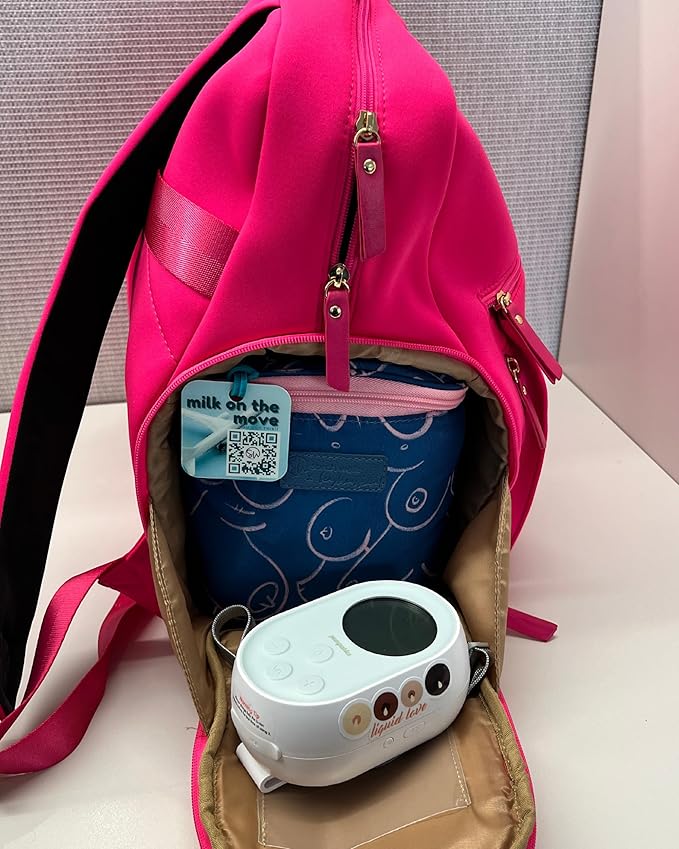 Fiona Breast Pump Backpack – Machine Washable Neoprene Pump Bag with Insulated Milk Storage, Laptop Pocket & Adjustable Straps – Stylish Breastfeeding Backpack for Work & Travel (Hot Pink)