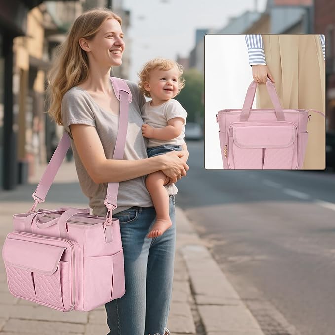 LUXJA Breast Pump Bag Compatible with Spectra S1 and S2 (with a Waterproof Mat), Pumping Bag for Breast Pump and Extra Parts, Pink