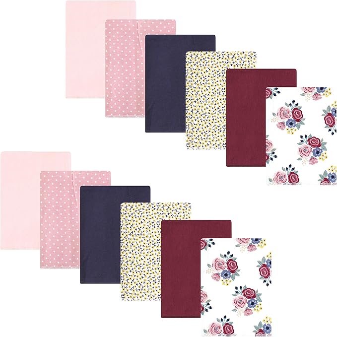Hudson Baby Unisex Baby Cotton Flannel Burp Cloths Bundle, Blush Navy Floral, One Size